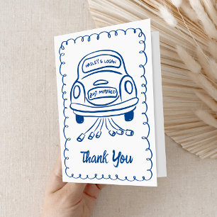Whimsical Illustrated Car Hand-drawn Fun Wedding Thank You Card