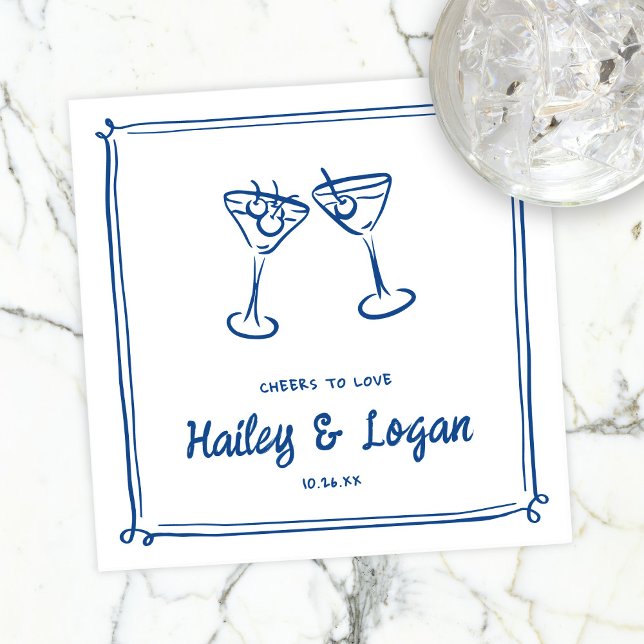 Whimsical Illustrated Cheers To Love Fun Wedding Napkin (Creator Uploaded)