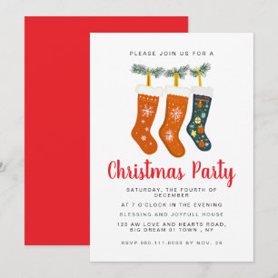 Whimsical Illustrated Christmas Stockings Party Invitation
