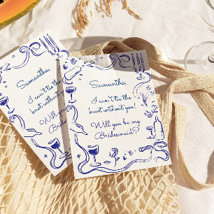 Whimsical Illustrated Doodle Bridesmaid Proposal  Invitation