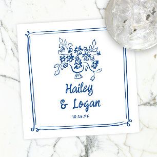 Whimsical Illustrated Floral Modern Fun Wedding Napkin