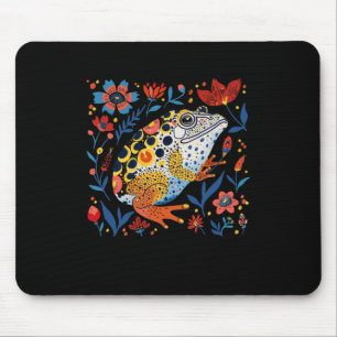 Whimsical Illustrated Frog With Vibrant Floral Bac Mouse Pad