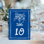 Whimsical Illustrated Hand-drawn Floral Wedding  Table Number<br><div class="desc">This modern wedding table number features a hand-drawn floral motif and the look of hand-lettered typography over the perfect shade of blue. This design is double sided and the same on both sides. The overall aesthetic is bespoke and fun,  yet still romantic! See the collection for more items.</div>