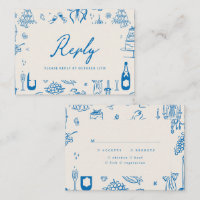 Whimsical illustrated Hand Drawn Wedding RSVP Card