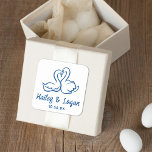 Whimsical Illustrated Swan Modern Fun Wedding Square Sticker<br><div class="desc">This modern wedding favour sticker features a hand-drawn swan illustration and hand-lettered typography in the perfect shade of blue. The look is handmade and fun,  yet still romantic and elegant! See the collection for more items.</div>