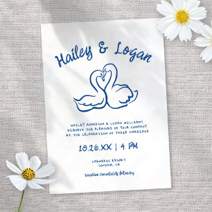 Whimsical Illustrated Swans Hand-drawn Fun Wedding Invitation