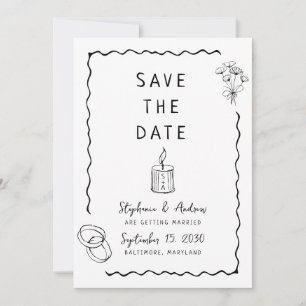 Whimsical Illustrated Wedding Save the Date Invitation