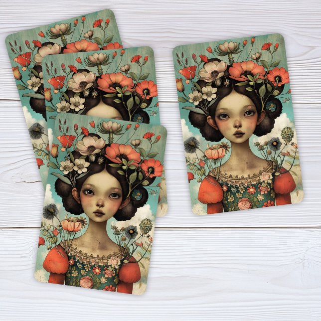 Whimsical Illustration Lady with Flowers Playing Cards (Creator Uploaded)