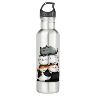 Whimsical Illustration of a Stack of Adorable Cats 710 Ml Water Bottle