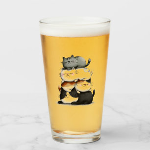 Whimsical Illustration of a Stack of Adorable Cats Glass