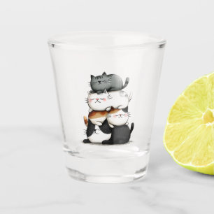 Whimsical Illustration of a Stack of Adorable Cats Shot Glass