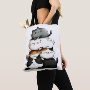 Whimsical Illustration of a Stack of Adorable Cats Tote Bag