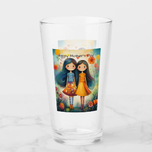 Whimsical illustration of two girls Mother’s Day Glass
