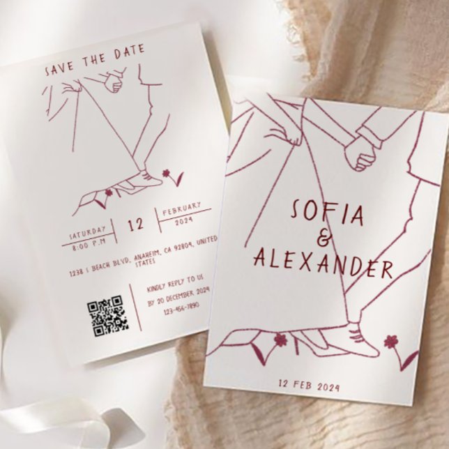 Whimsical Illustration With QR Code RSVP Wedding Invitation (wedding invitations)