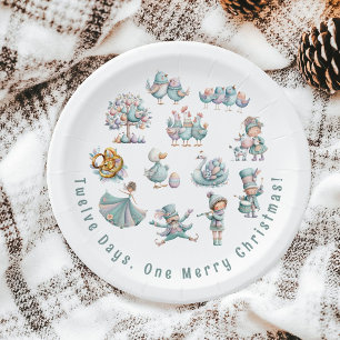 Whimsical Illustrations 12 Days of Christmas Paper Plate