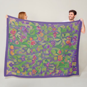 Whimsical Impressionist Purple Irises Boho Floral Fleece Blanket
