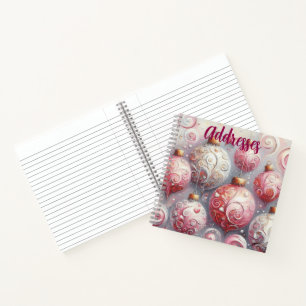 Whimsical Impressionistic Christmas Ornaments Pink Notebook