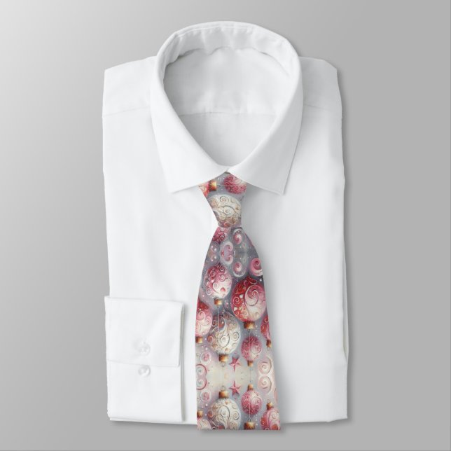 Whimsical Impressionistic Christmas Ornaments Pink Tie (Tied)