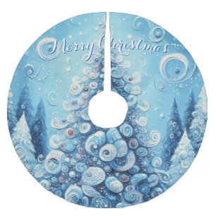 Whimsical Impressionistic Christmas Tree Blue Brushed Polyester Tree Skirt