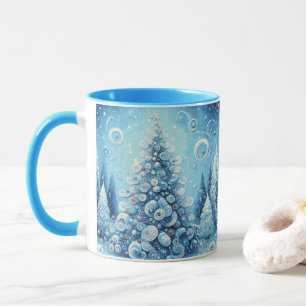 Whimsical Impressionistic Christmas Tree Blue Mug
