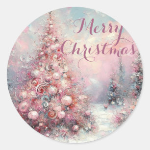 Whimsical Impressionistic Christmas Tree Classic Round Sticker