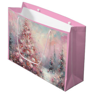 Whimsical Impressionistic Christmas Tree Pink Blue Large Gift Bag