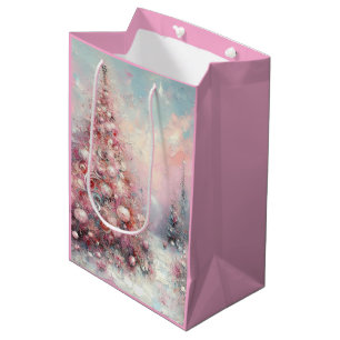 Whimsical Impressionistic Christmas Tree Pink Blue Medium Gift Bag
