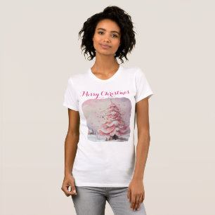 Whimsical Impressionistic Christmas Tree Pink T-Shirt