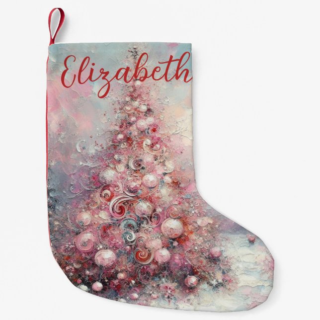 Whimsical Impressionistic Christmas Tree Small Christmas Stocking (Front)