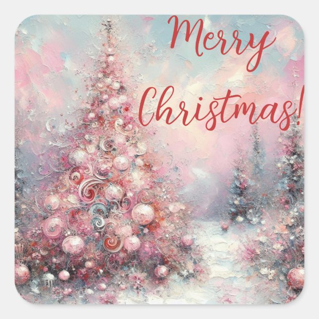 Whimsical Impressionistic Christmas Tree Square Sticker (Front)