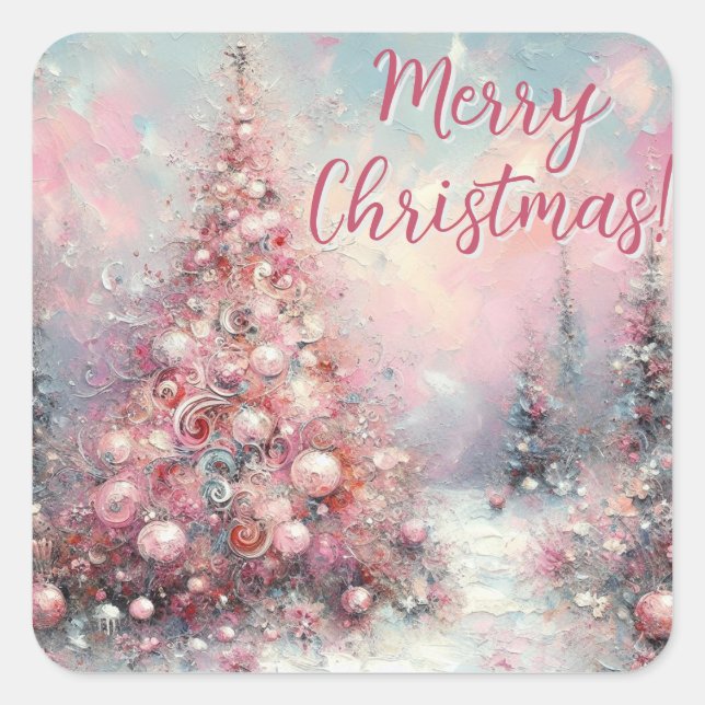 Whimsical Impressionistic Christmas Tree Square Sticker (Front)