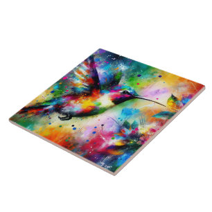 Whimsical Impressionistic Colorful Hummingbird Tile