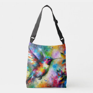 Whimsical Impressionistic Colourful Hummingbird Crossbody Bag