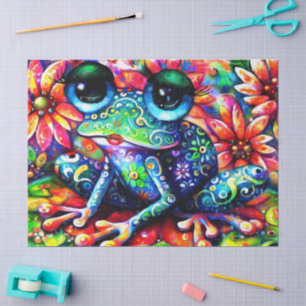 Whimsical Impressionistic Floral Frog Decoupage Tissue Paper