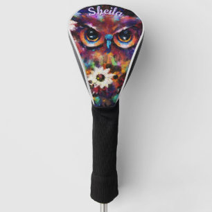 Whimsical Impressionistic Floral Owl Personalised Golf Head Cover