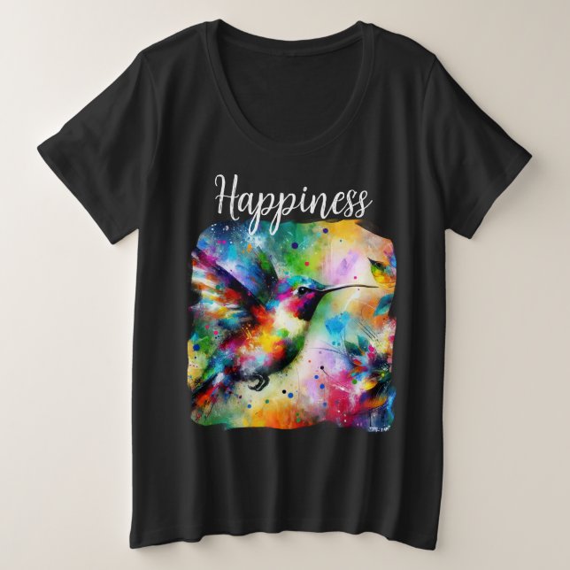 Whimsical Impressionistic Happiness Hummingbird Plus Size T-Shirt (Design Front)