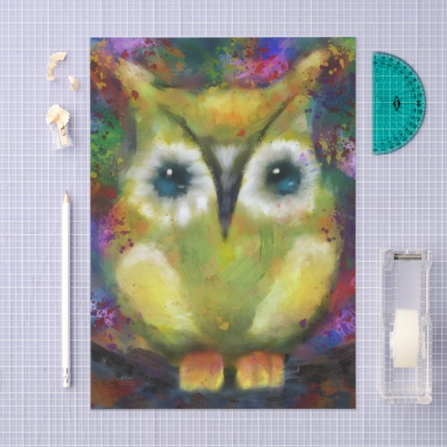 Whimsical Impressionistic Owl Bird Decoupage Tissue Paper (Craft)