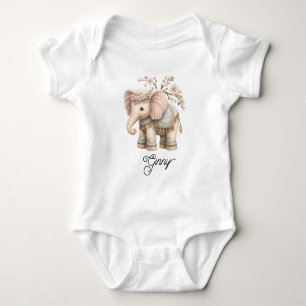 Whimsical Indian Elephant with Cherry Tree Baby Bodysuit