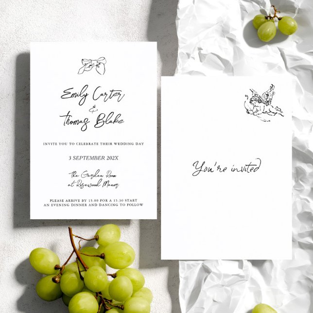 Whimsical Ink Hand Drawn Illustration Wedding Invitation (Whimsical Ink Hand Drawn Illustration Wedding Invitation)