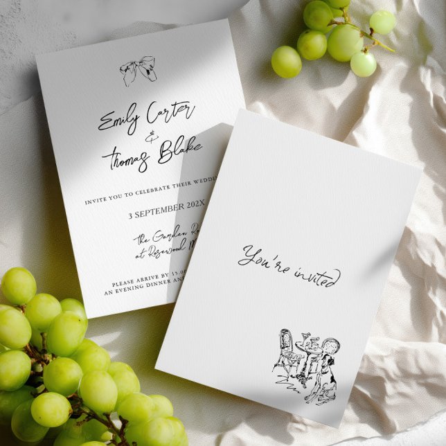 Whimsical Ink Hand Drawn Illustration Wedding Invitation (Whimsical Ink Hand Drawn Illustration Wedding Invitation)