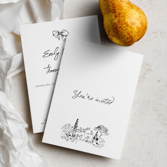 Whimsical Ink Hand Drawn Illustration Wedding Invitation (Whimsical Ink Hand Drawn Illustration Wedding Invitation)