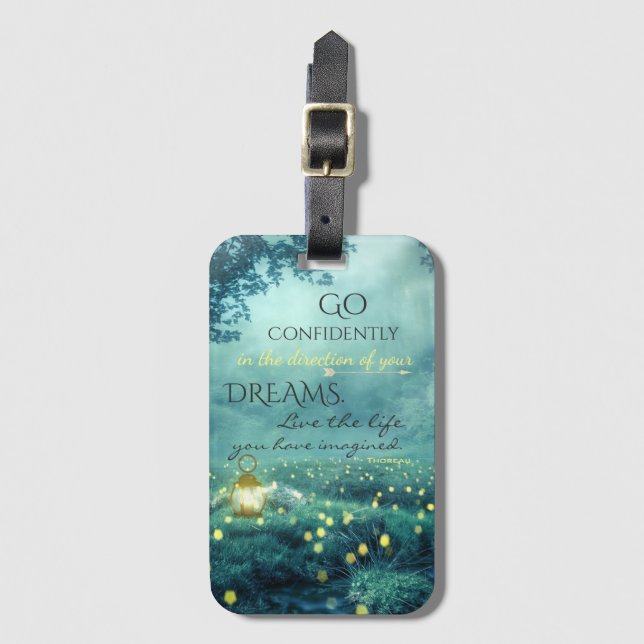 Whimsical Inspiring Dreams Quote Luggage Tag (Front Vertical)