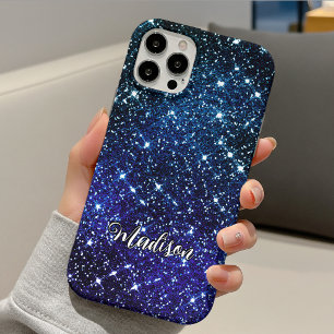 Whimsical iridescent blue Glitter monogram Case-Mate iPhone Case
