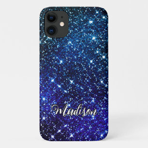 Whimsical iridescent blue Glitter monogram Case-Mate iPhone Case