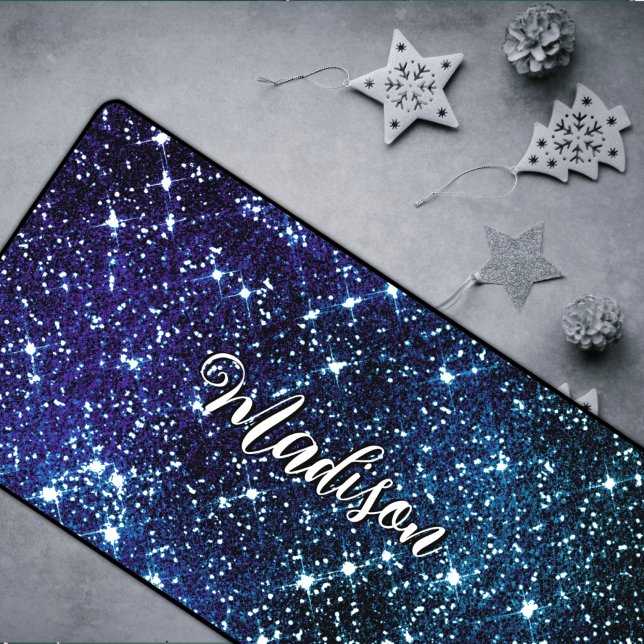 Whimsical iridescent blue Glitter monogram Desk Mat (Creator Uploaded)