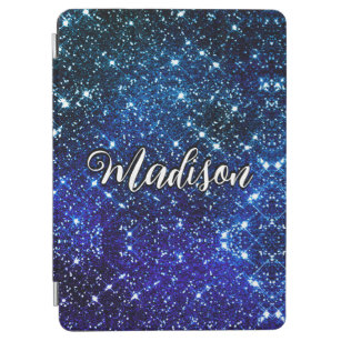 Whimsical iridescent blue Glitter monogram iPad Air Cover