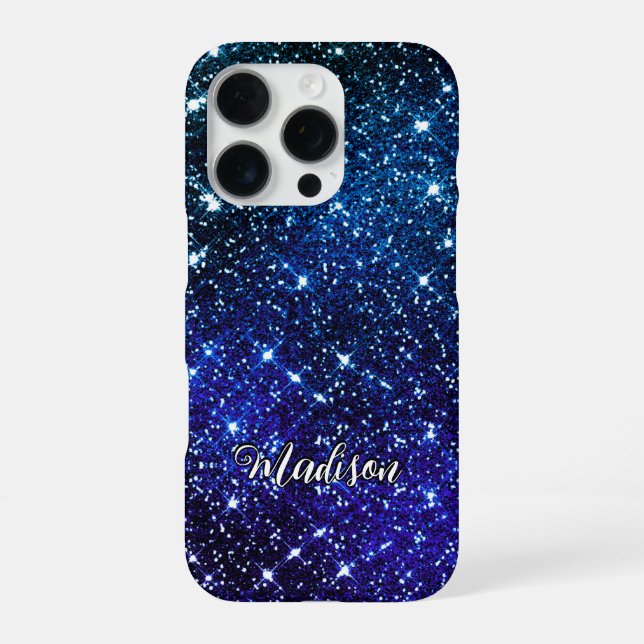 Whimsical iridescent blue Glitter monogram iPhone Case (Back)