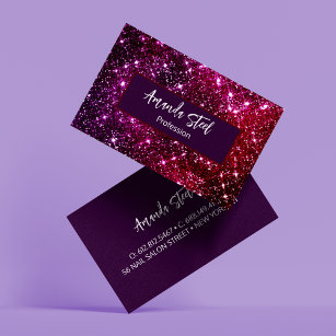 Whimsical iridescent pink Glitter monogram Business Card