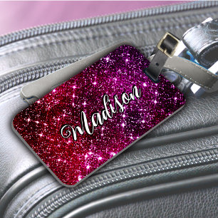 Whimsical iridescent pink Glitter monogram Luggage Tag