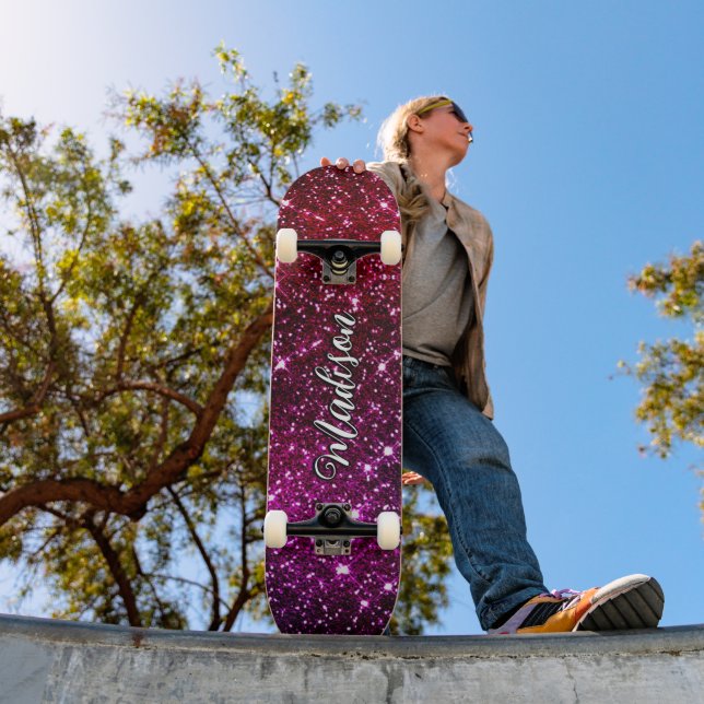 Whimsical iridescent pink Glitter monogram Skateboard (Outdoor 1)